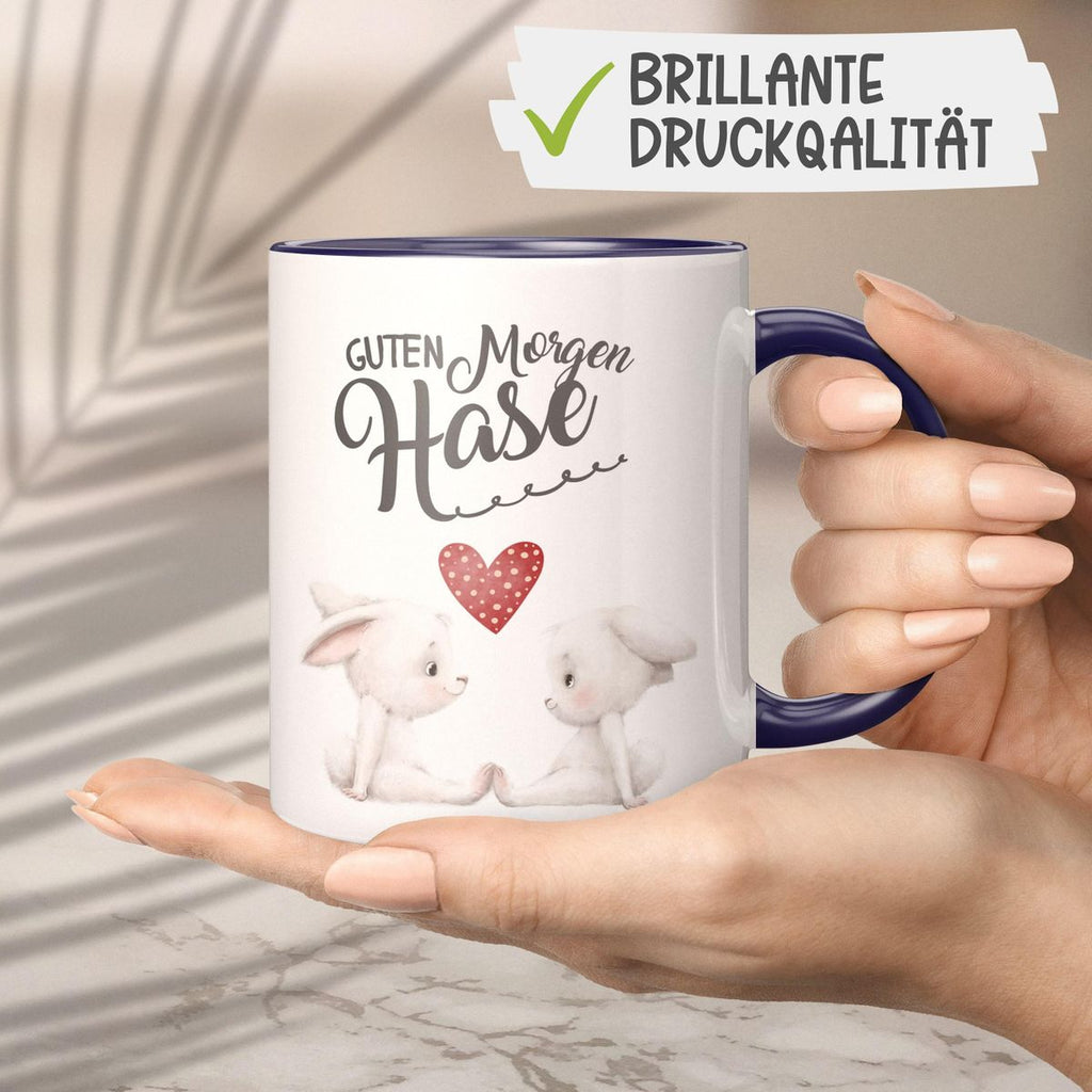 Keramik Tasse Guten Morgen Hase mit zwei süßen Häschen - von Mikalino