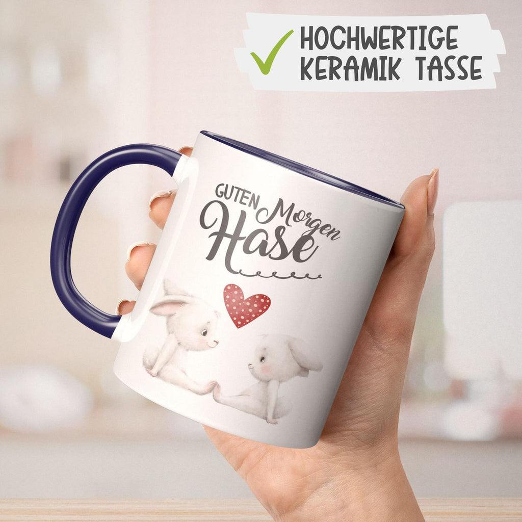 Keramik Tasse Guten Morgen Hase mit zwei süßen Häschen - von Mikalino