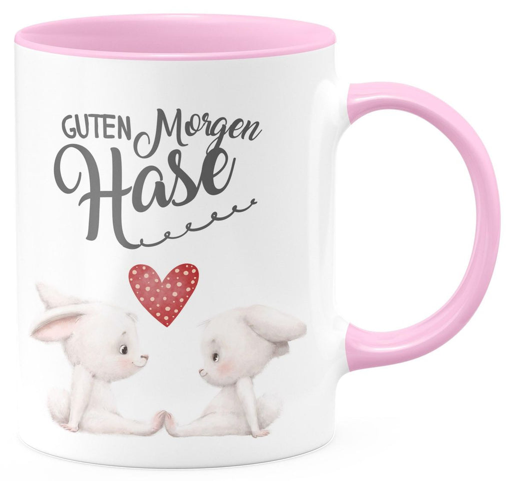 Keramik Tasse Guten Morgen Hase mit zwei süßen Häschen - von Mikalino