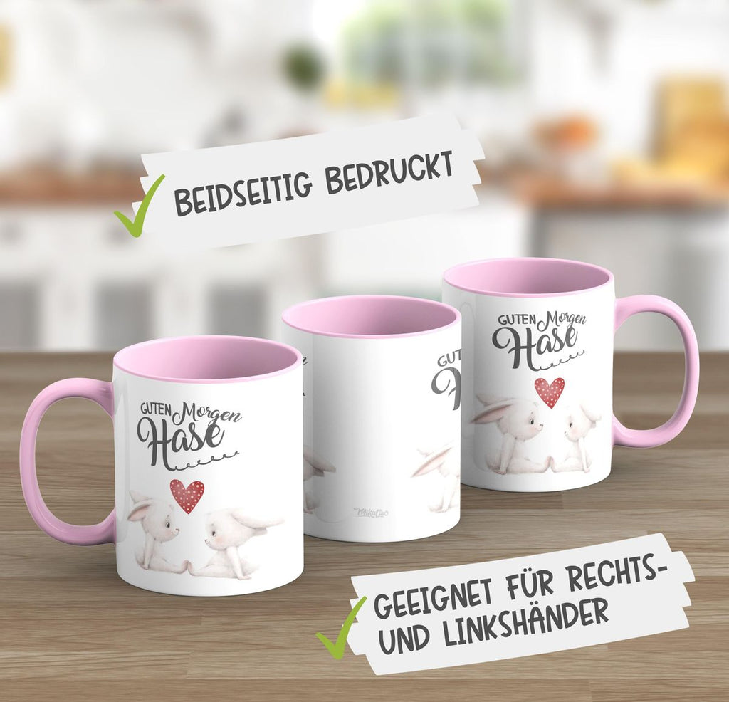 Keramik Tasse Guten Morgen Hase mit zwei süßen Häschen - von Mikalino