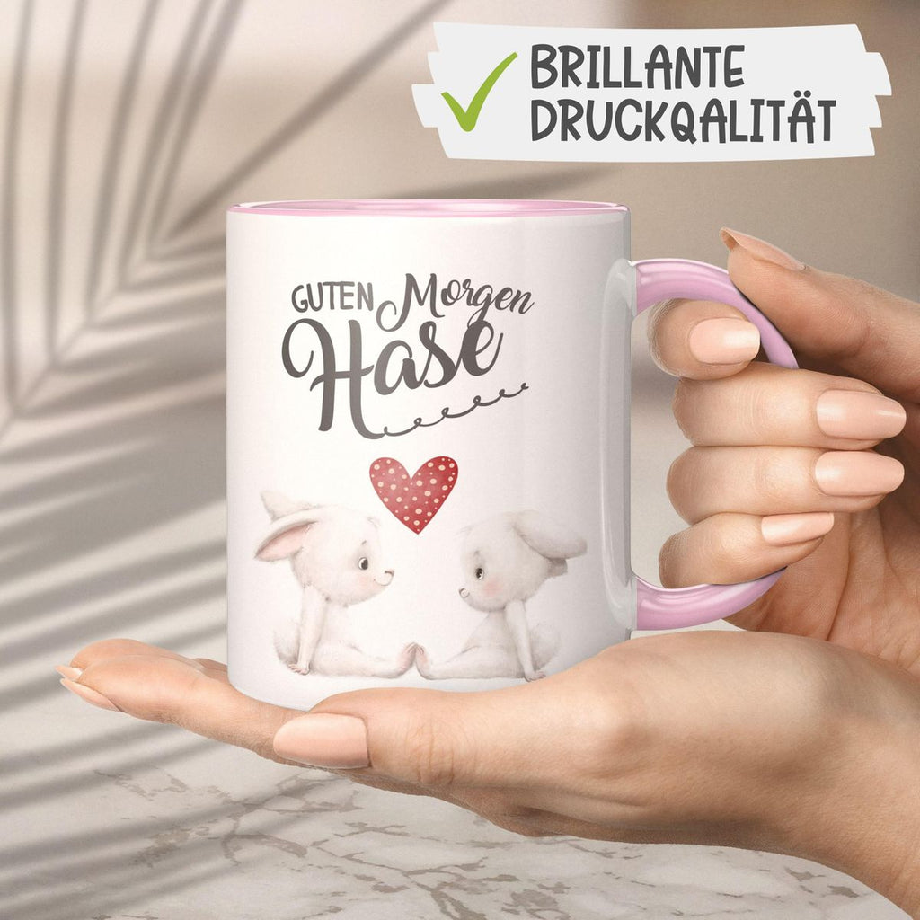 Keramik Tasse Guten Morgen Hase mit zwei süßen Häschen - von Mikalino