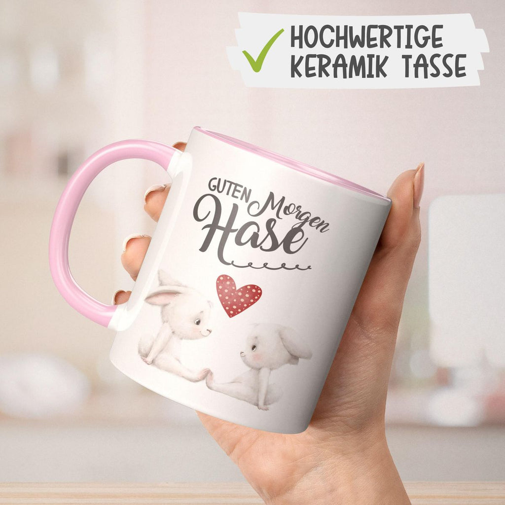 Keramik Tasse Guten Morgen Hase mit zwei süßen Häschen - von Mikalino