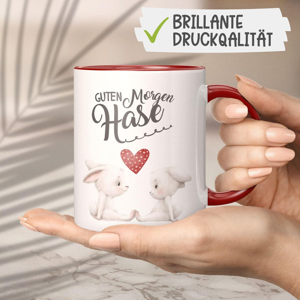 Keramik Tasse Guten Morgen Hase mit zwei süßen Häschen - von Mikalino