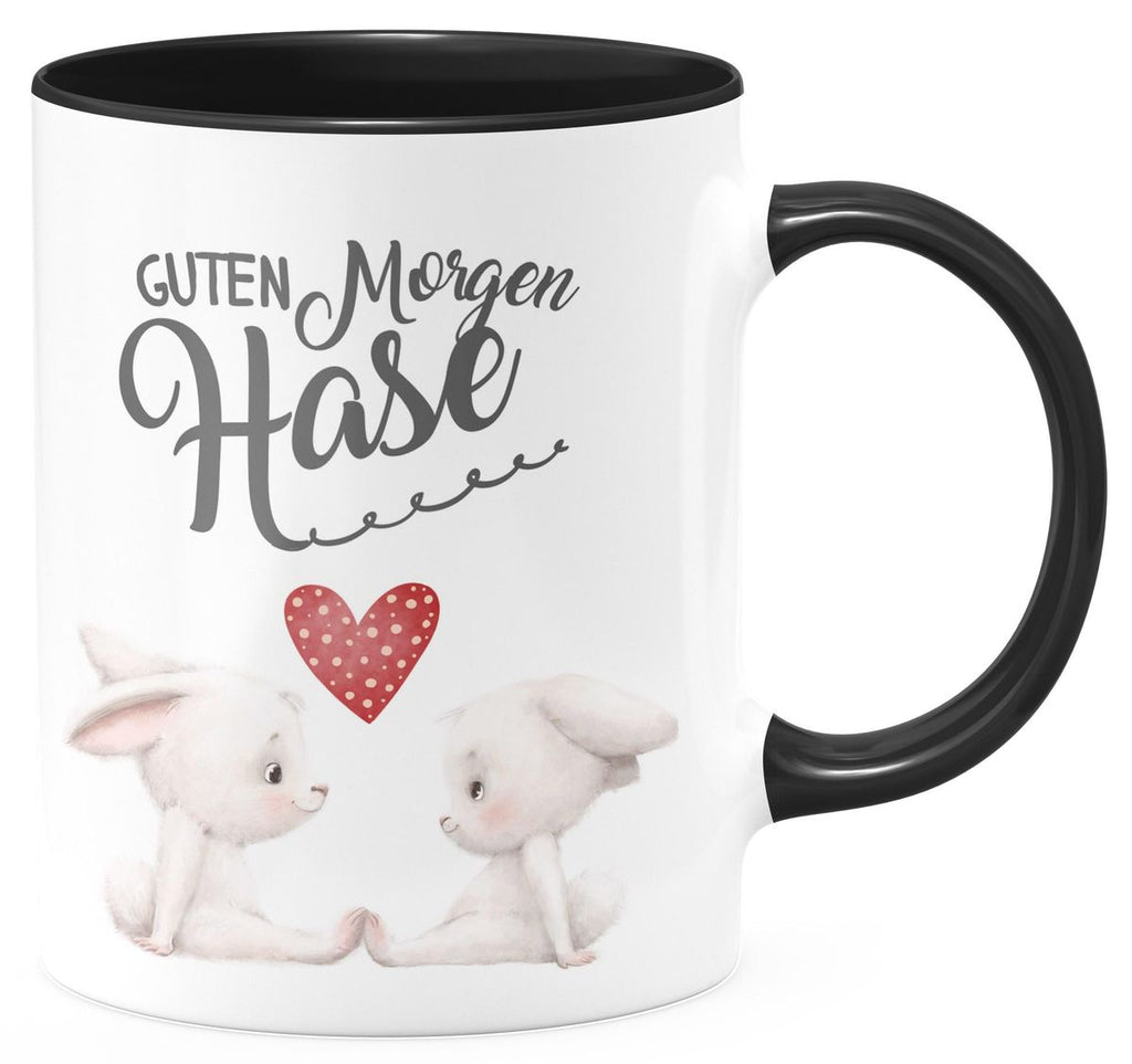 Keramik Tasse Guten Morgen Hase mit zwei süßen Häschen - von Mikalino