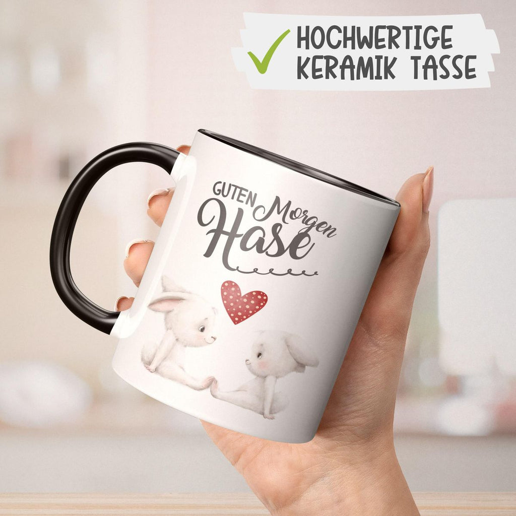 Keramik Tasse Guten Morgen Hase mit zwei süßen Häschen - von Mikalino