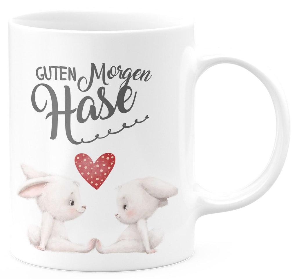 Keramik Tasse Guten Morgen Hase mit zwei süßen Häschen - von Mikalino