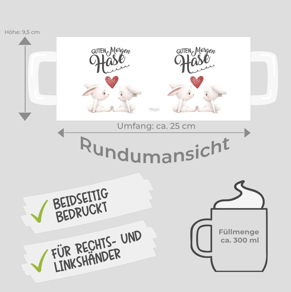 Keramik Tasse Guten Morgen Hase mit zwei süßen Häschen - von Mikalino