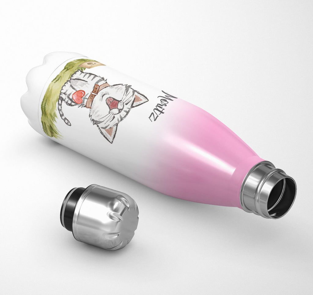 Thermo Trinkflasche Lachende Katze mit Herz mit Wunschname - von Mikalino