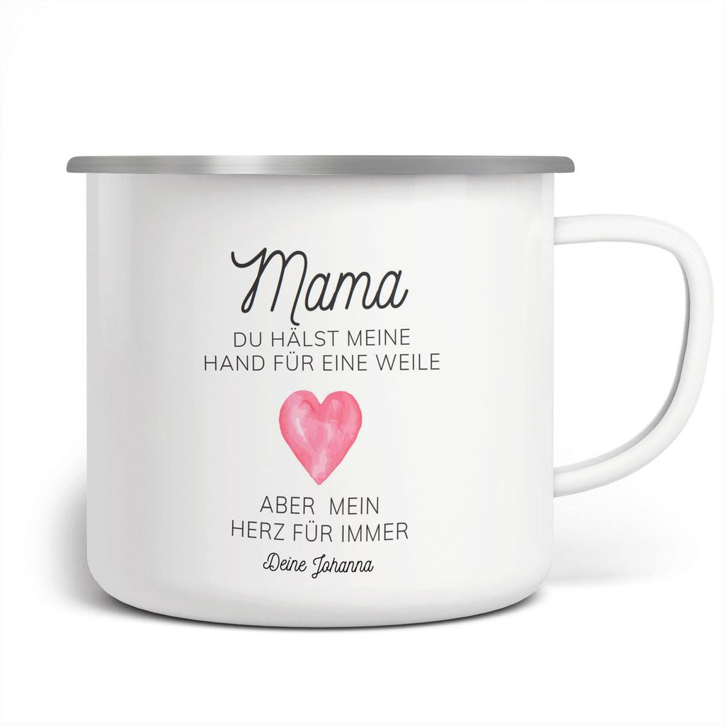 Emaille Tasse Mama, du hältst meine Hand für eine Weile, aber mein Herz für immer mit Wunschname - von Mikalino