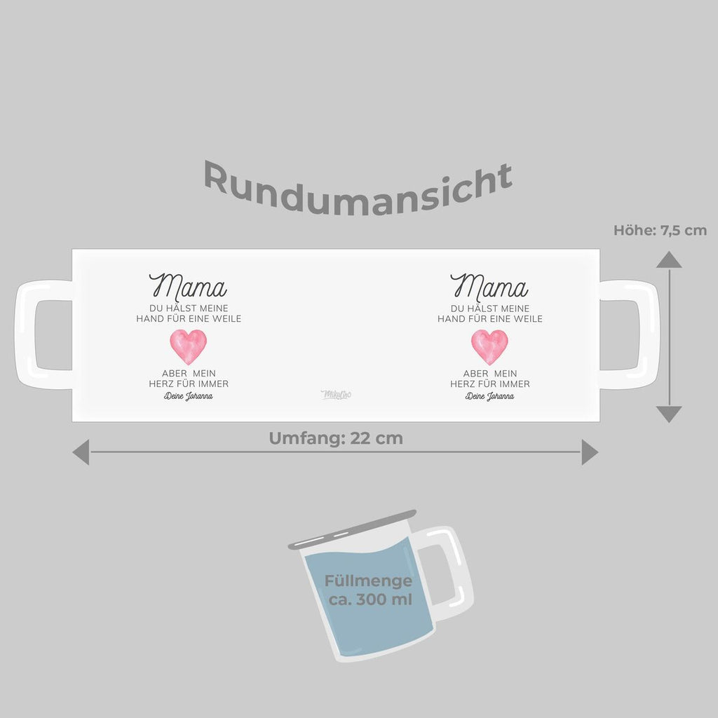 Emaille Tasse Mama, du hältst meine Hand für eine Weile, aber mein Herz für immer mit Wunschname - von Mikalino