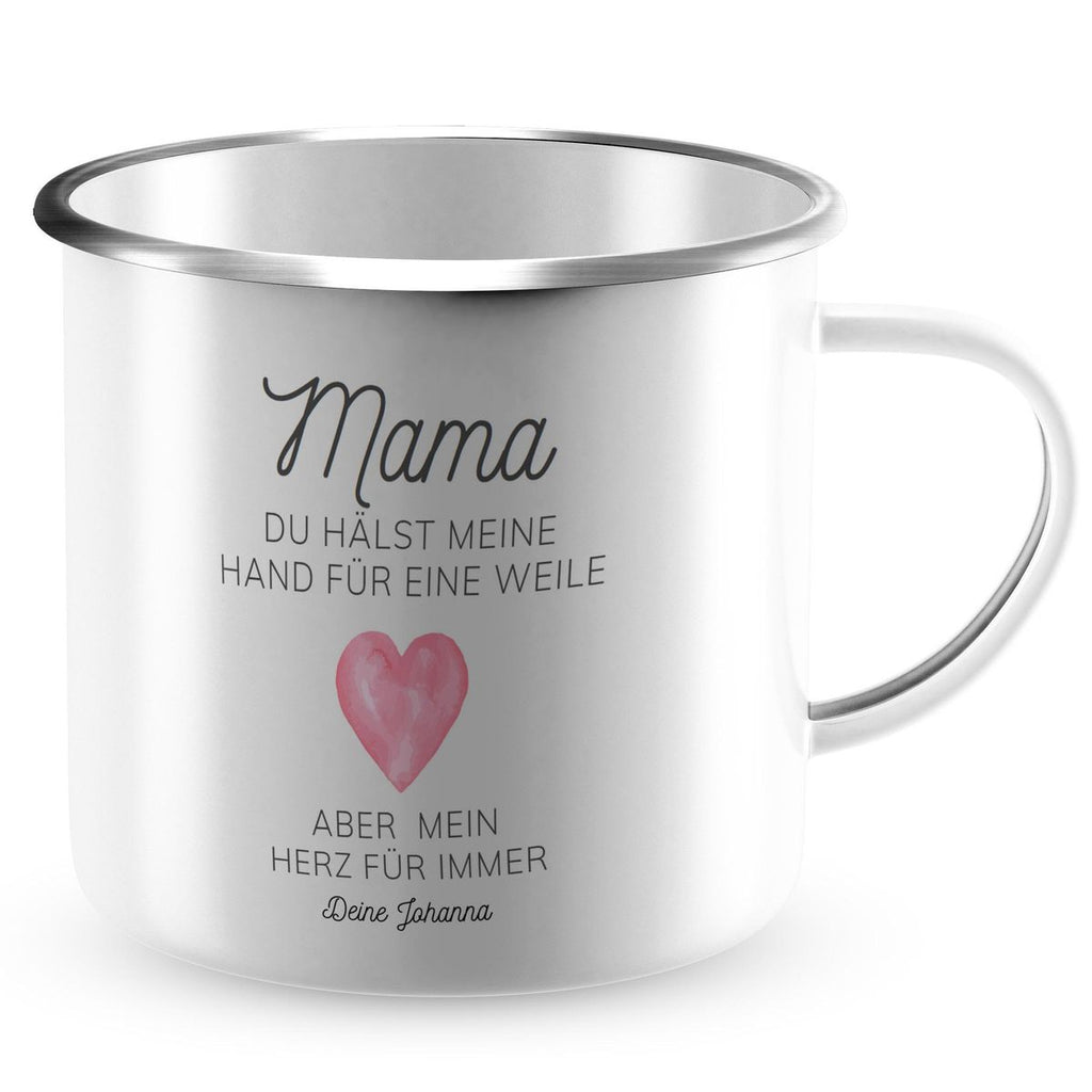 Emaille Tasse Mama, du hältst meine Hand für eine Weile, aber mein Herz für immer mit Wunschname - von Mikalino