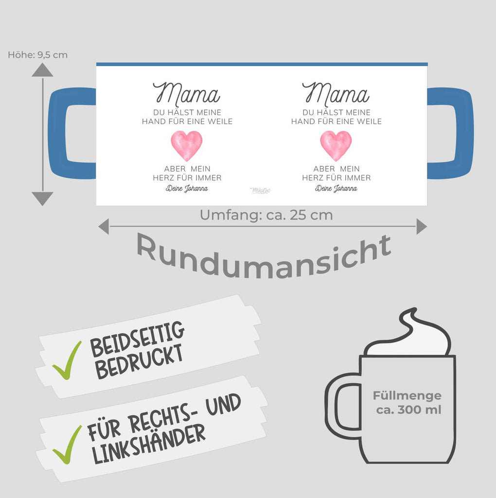 Keramik Tasse Mama, du hältst meine Hand für eine Weile, aber mein Herz für immer mit Wunschname - von Mikalino