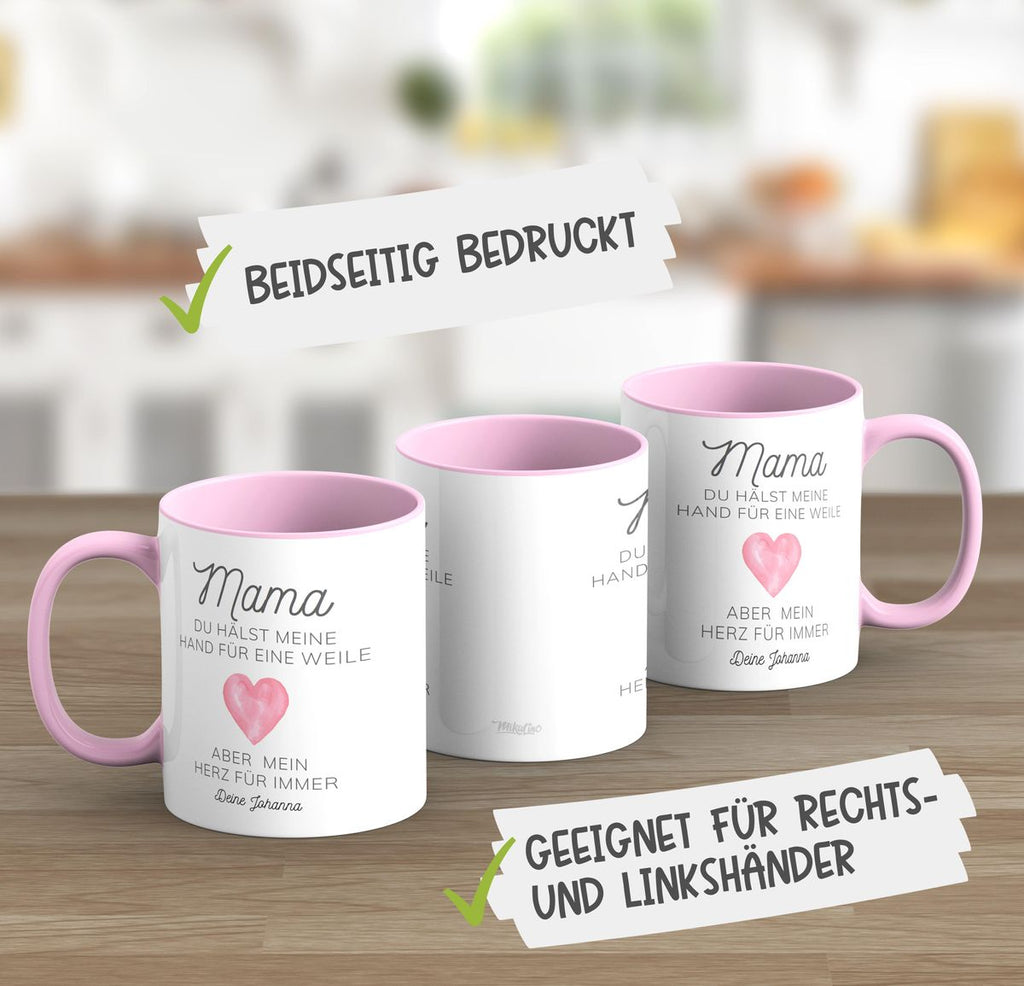 Keramik Tasse Mama, du hältst meine Hand für eine Weile, aber mein Herz für immer mit Wunschname - von Mikalino