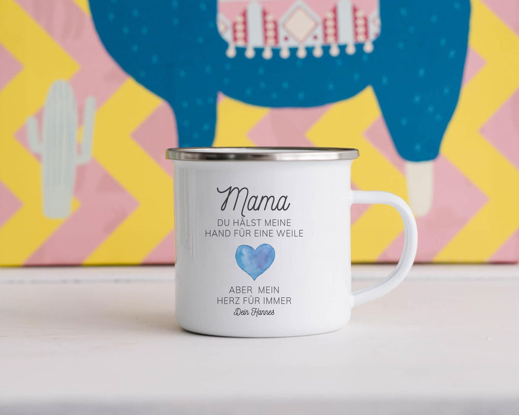 Emaille Tasse Mama, du hältst meine Hand für eine Weile, aber mein Herz für immer mit Wunschname - von Mikalino