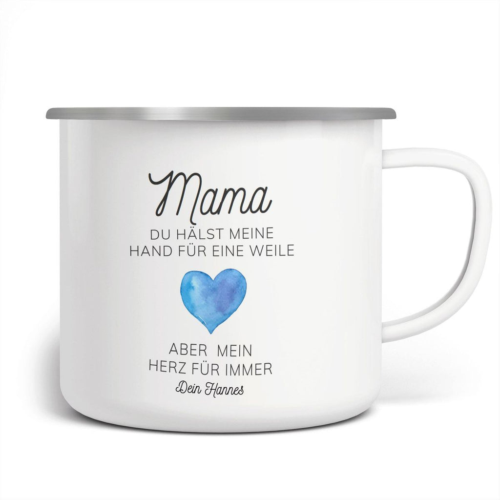 Emaille Tasse Mama, du hältst meine Hand für eine Weile, aber mein Herz für immer mit Wunschname - von Mikalino