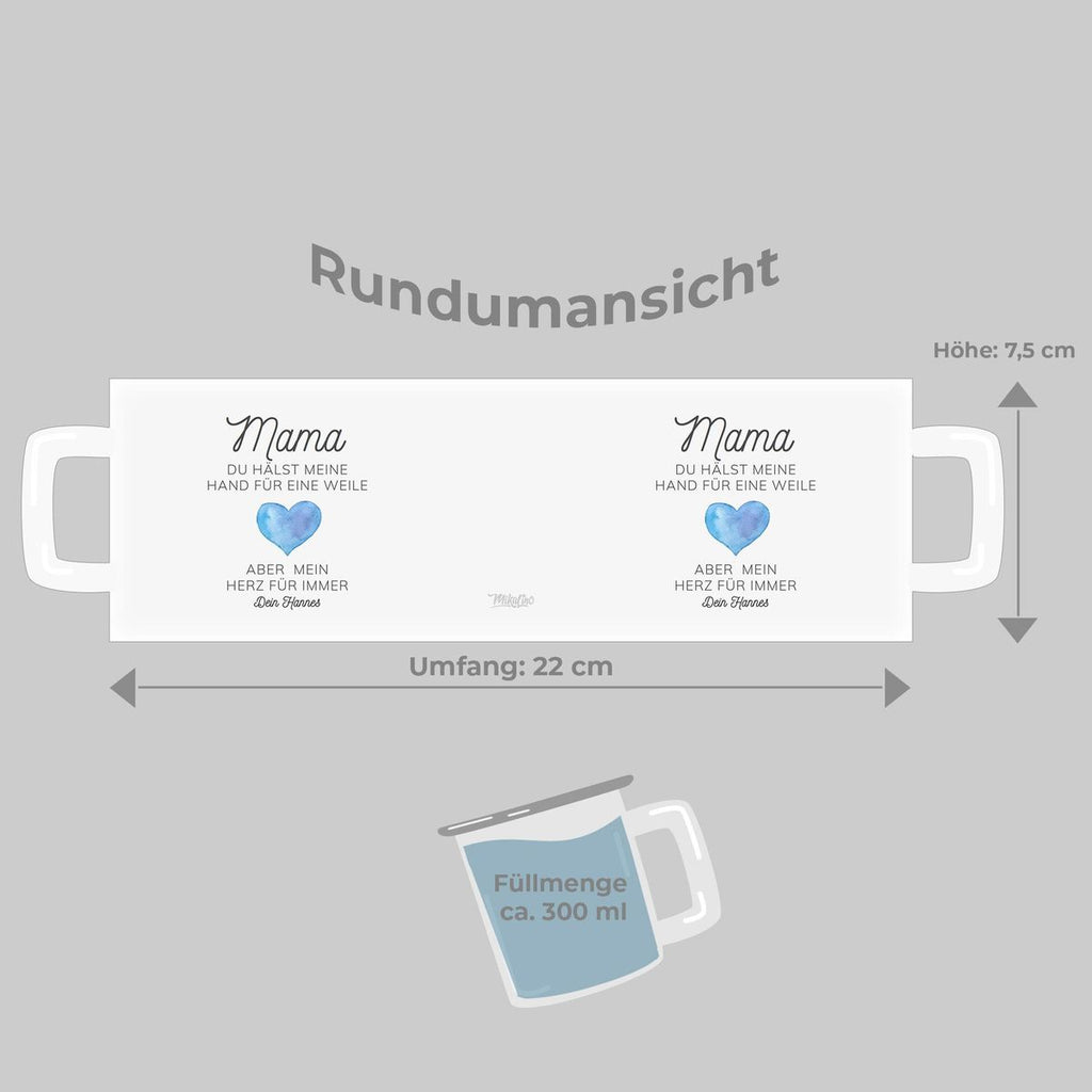 Emaille Tasse Mama, du hältst meine Hand für eine Weile, aber mein Herz für immer mit Wunschname - von Mikalino