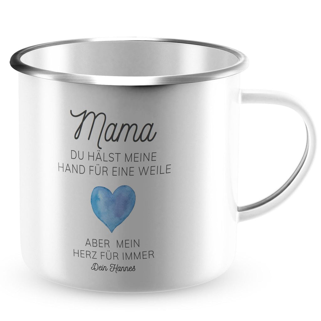 Emaille Tasse Mama, du hältst meine Hand für eine Weile, aber mein Herz für immer mit Wunschname - von Mikalino