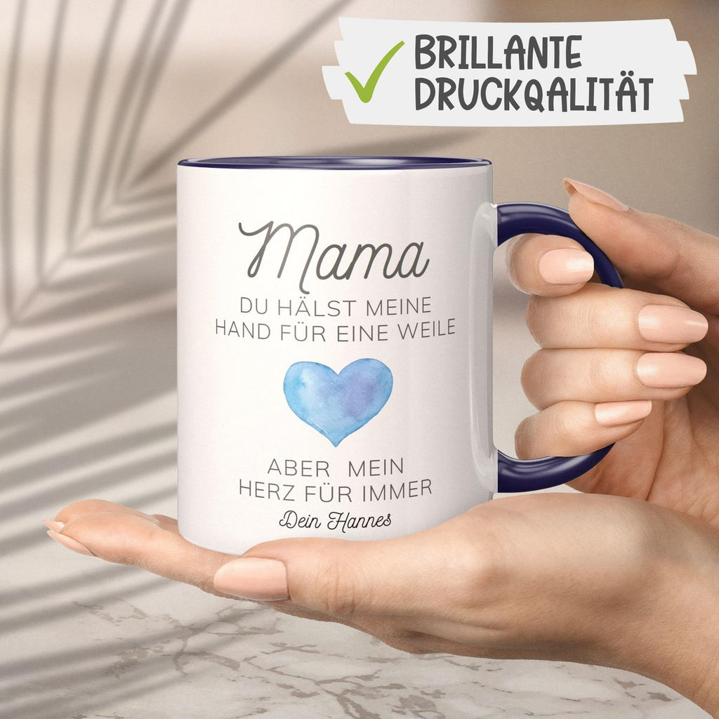 Keramik Tasse Mama, du hältst meine Hand für eine Weile, aber mein Herz für immer mit Wunschname - von Mikalino