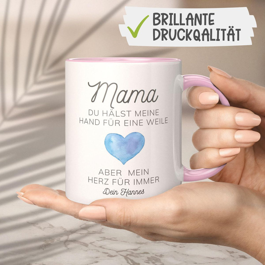 Keramik Tasse Mama, du hältst meine Hand für eine Weile, aber mein Herz für immer mit Wunschname - von Mikalino