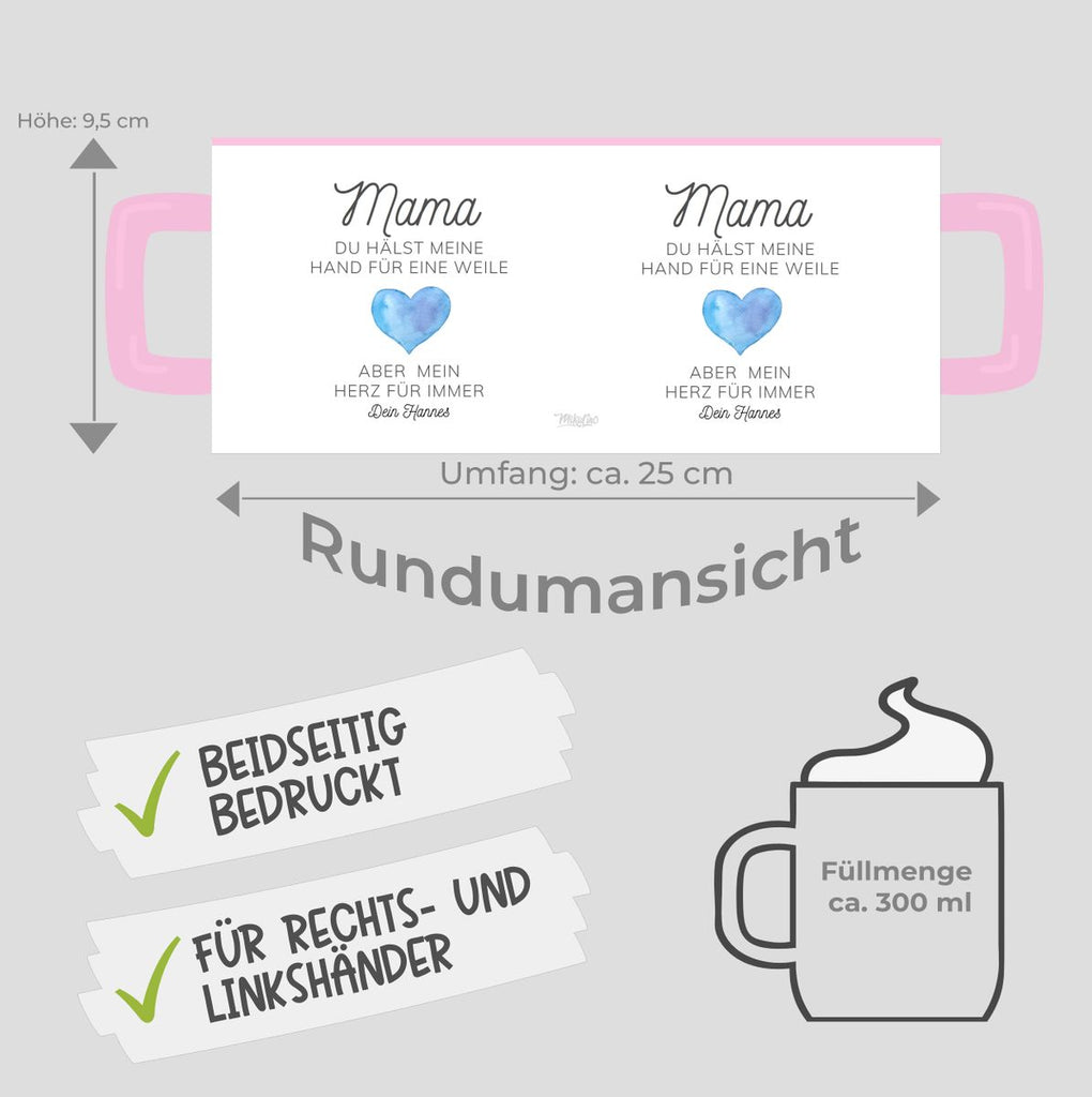 Keramik Tasse Mama, du hältst meine Hand für eine Weile, aber mein Herz für immer mit Wunschname - von Mikalino