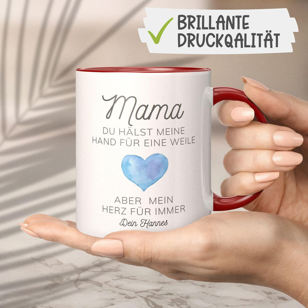 Keramik Tasse Mama, du hältst meine Hand für eine Weile, aber mein Herz für immer mit Wunschname - von Mikalino