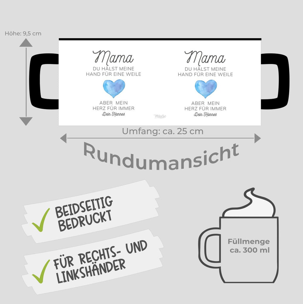 Keramik Tasse Mama, du hältst meine Hand für eine Weile, aber mein Herz für immer mit Wunschname - von Mikalino