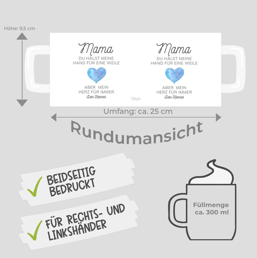 Keramik Tasse Mama, du hältst meine Hand für eine Weile, aber mein Herz für immer mit Wunschname - von Mikalino