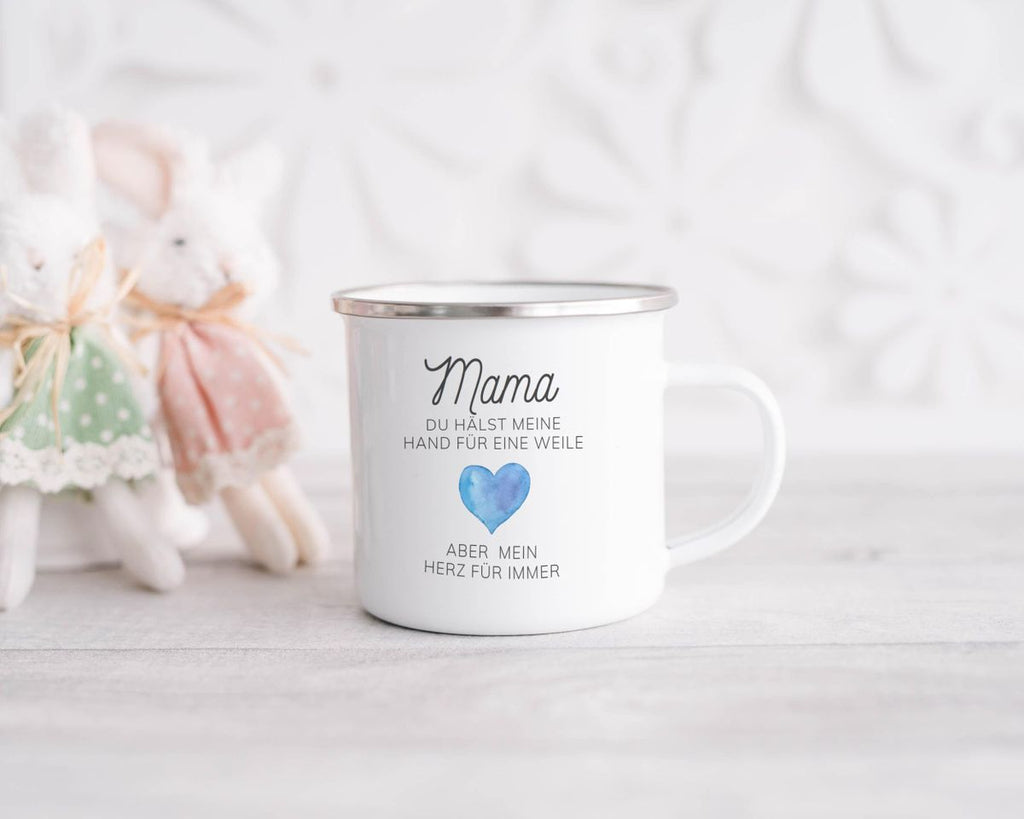 Emaille Tasse Mama, du hälst meine Hand für eine Weile, aber mein Herz für immer - von Mikalino