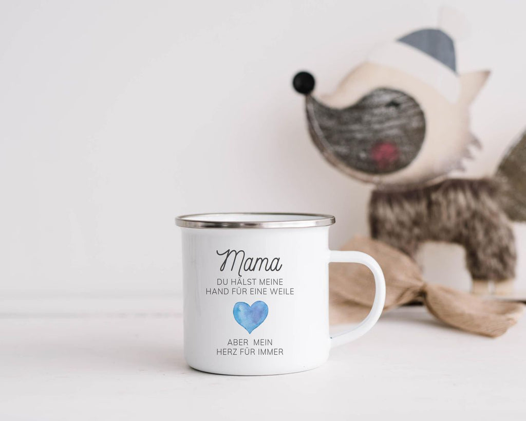 Emaille Tasse Mama, du hälst meine Hand für eine Weile, aber mein Herz für immer - von Mikalino