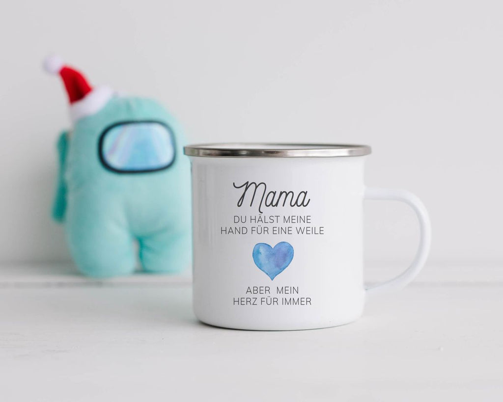 Emaille Tasse Mama, du hälst meine Hand für eine Weile, aber mein Herz für immer - von Mikalino