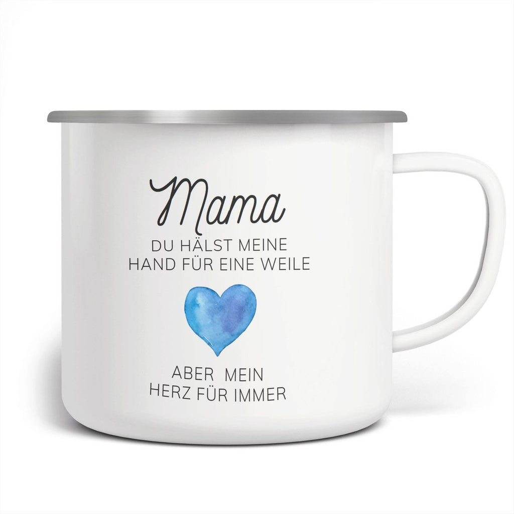 Emaille Tasse Mama, du hälst meine Hand für eine Weile, aber mein Herz für immer - von Mikalino