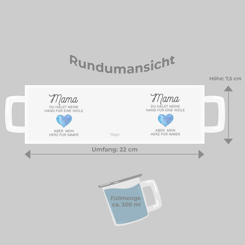 Emaille Tasse Mama, du hälst meine Hand für eine Weile, aber mein Herz für immer - von Mikalino