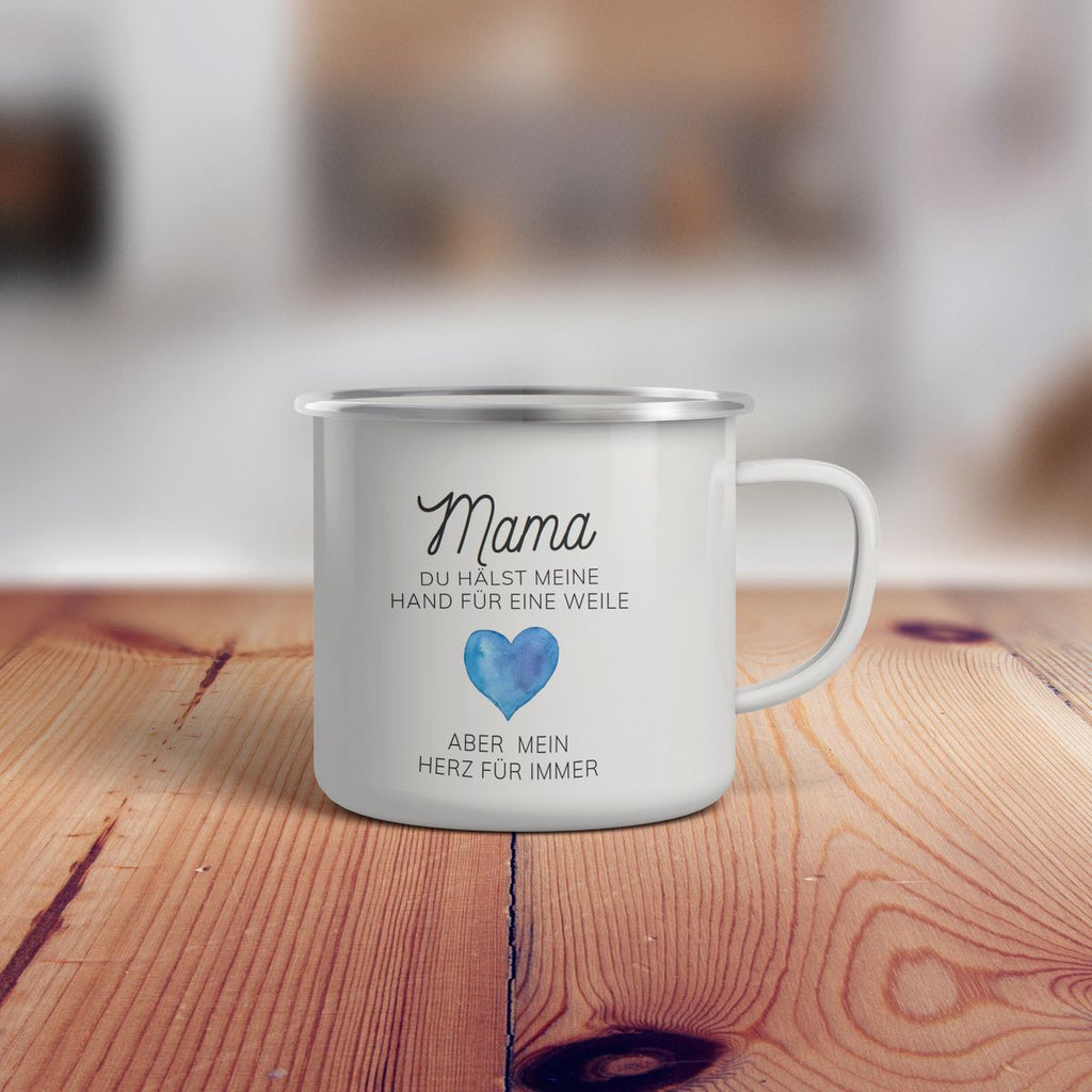 Emaille Tasse Mama, du hälst meine Hand für eine Weile, aber mein Herz für immer - von Mikalino