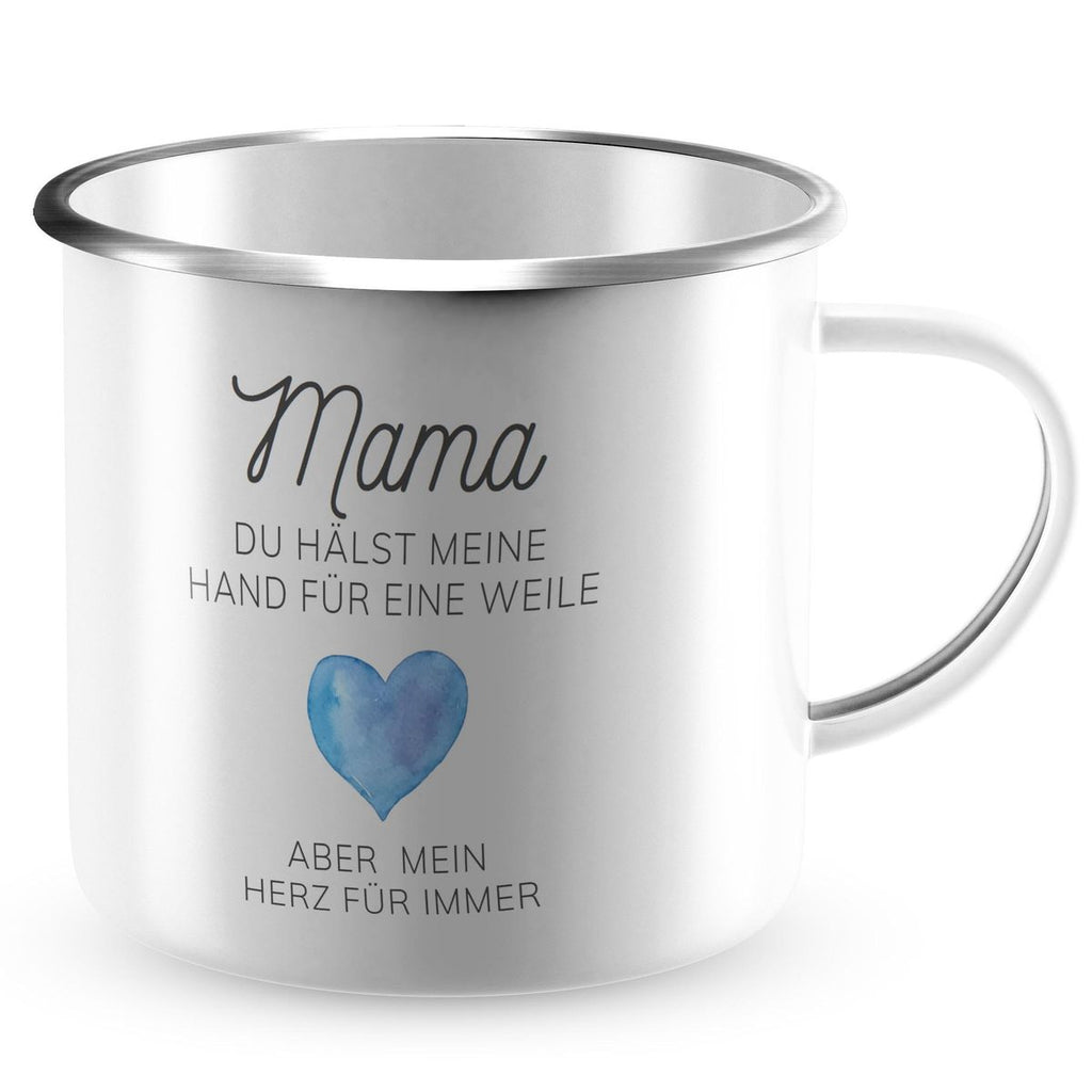 Emaille Tasse Mama, du hälst meine Hand für eine Weile, aber mein Herz für immer - von Mikalino