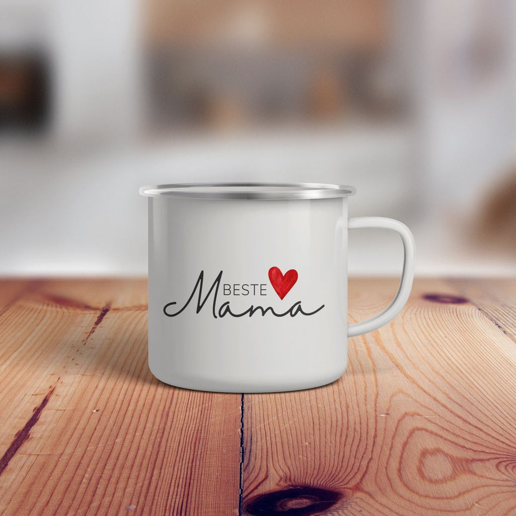 Emaille Tasse Beste Mama mit Herz - von Mikalino