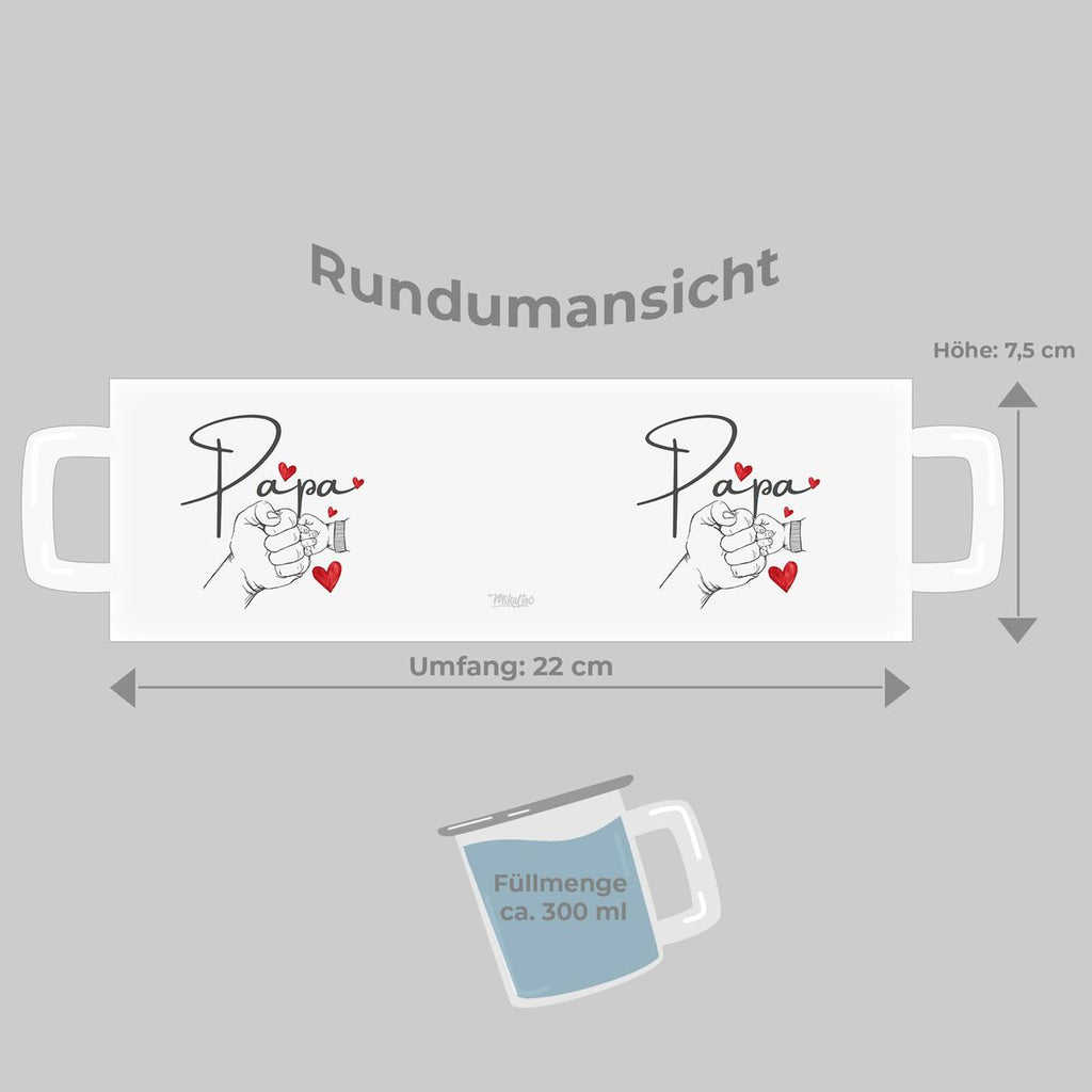 Emaille Tasse Papa und Baby Hand mit vielen Herzen - von Mikalino