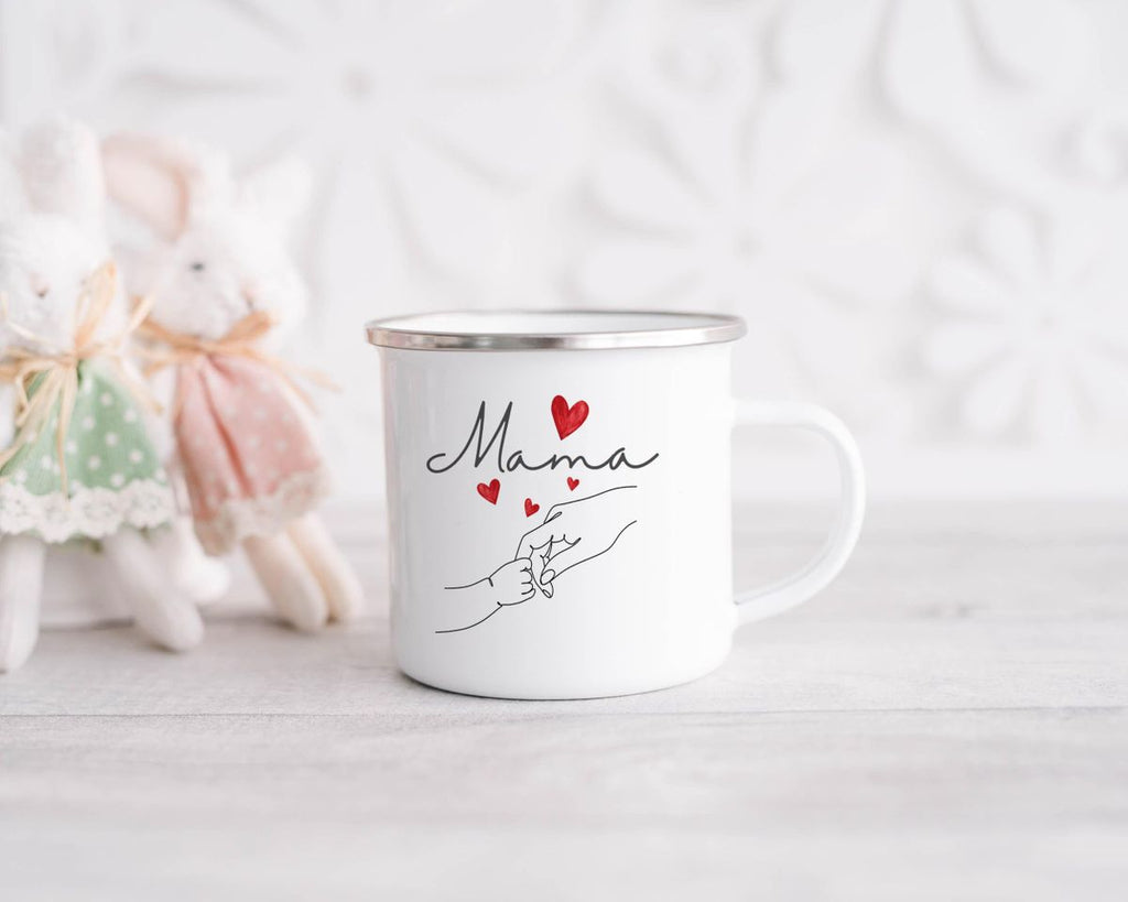 Emaille Tasse Mama und Baby Hand mit vielen Herzen - von Mikalino