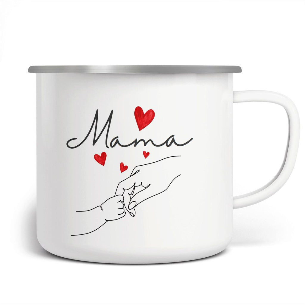 Emaille Tasse Mama und Baby Hand mit vielen Herzen - von Mikalino