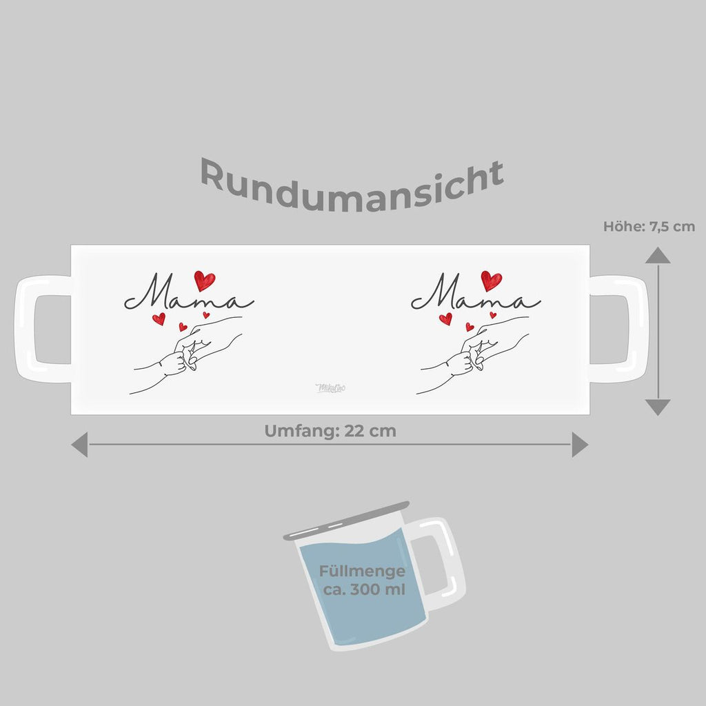 Emaille Tasse Mama und Baby Hand mit vielen Herzen - von Mikalino