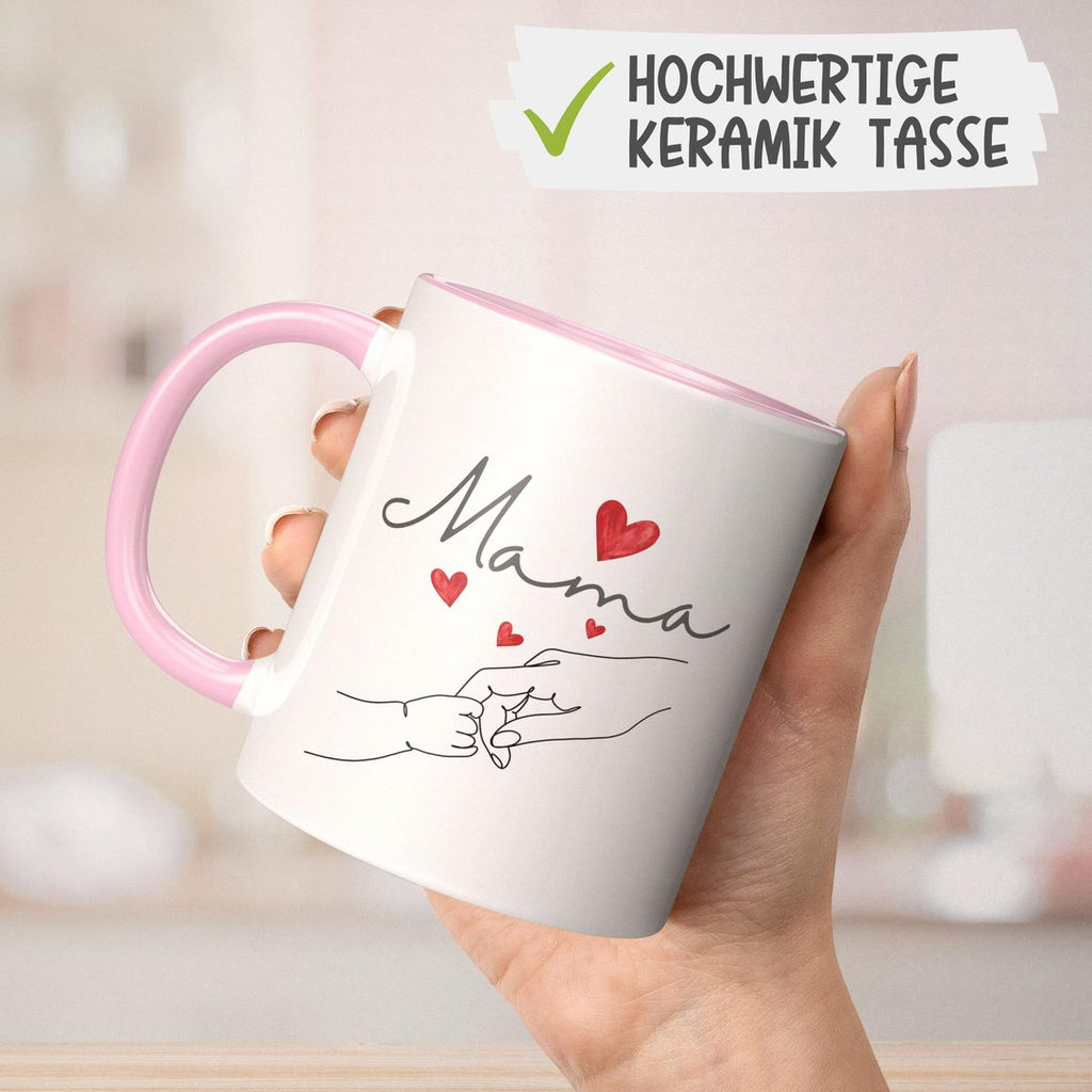 Keramik Tasse Mama und Baby Hand mit vielen Herzen - von Mikalino