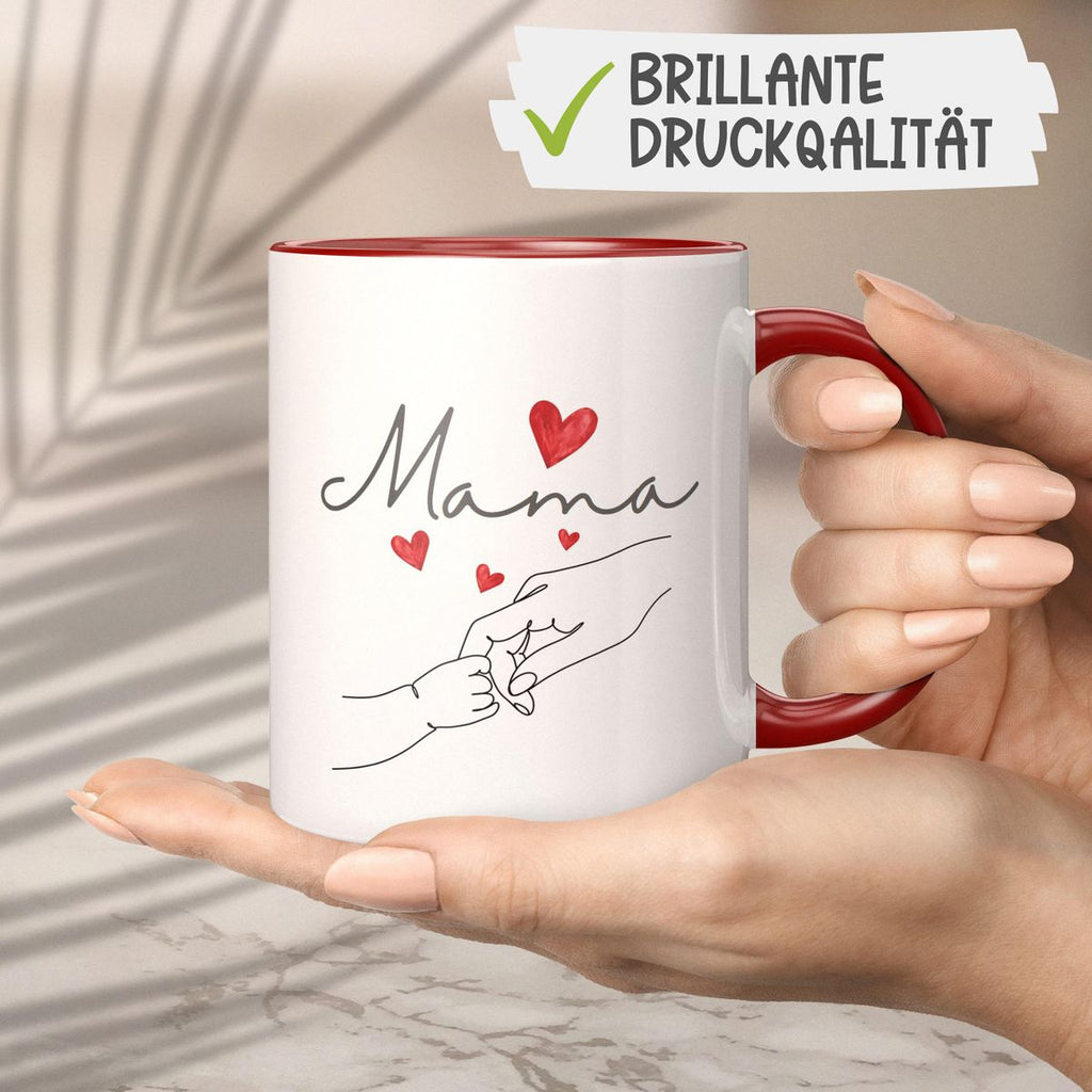 Keramik Tasse Mama und Baby Hand mit vielen Herzen - von Mikalino