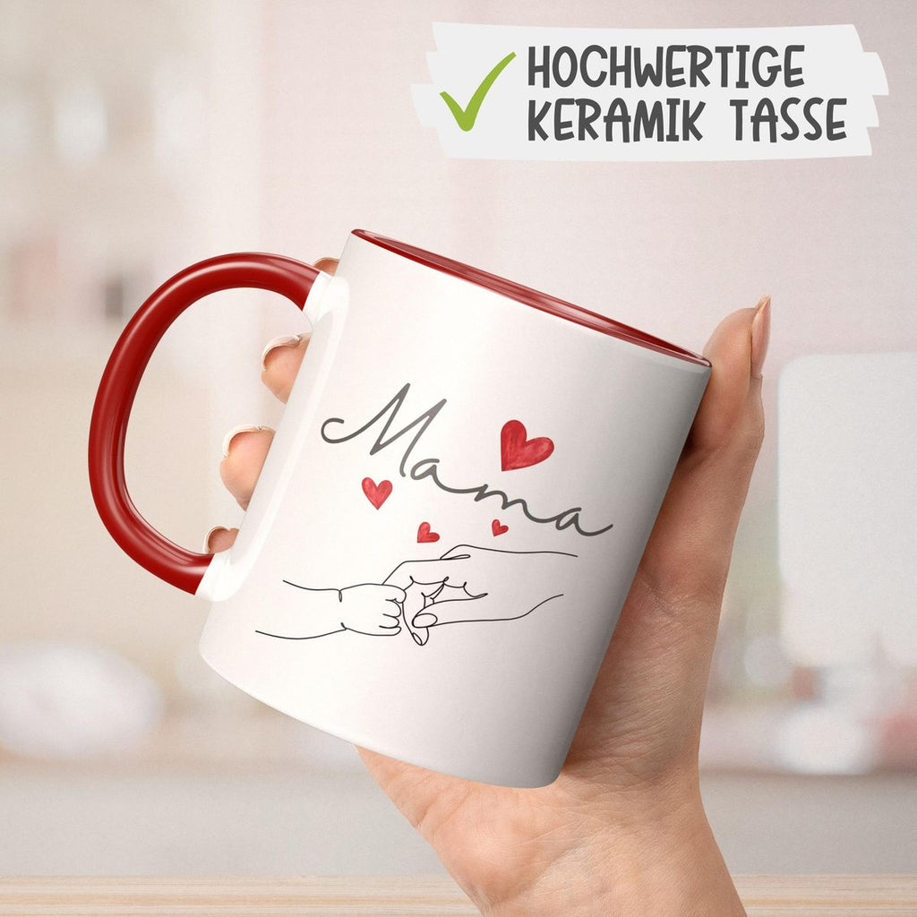 Keramik Tasse Mama und Baby Hand mit vielen Herzen - von Mikalino