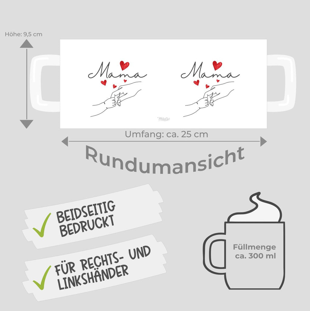 Keramik Tasse Mama und Baby Hand mit vielen Herzen - von Mikalino