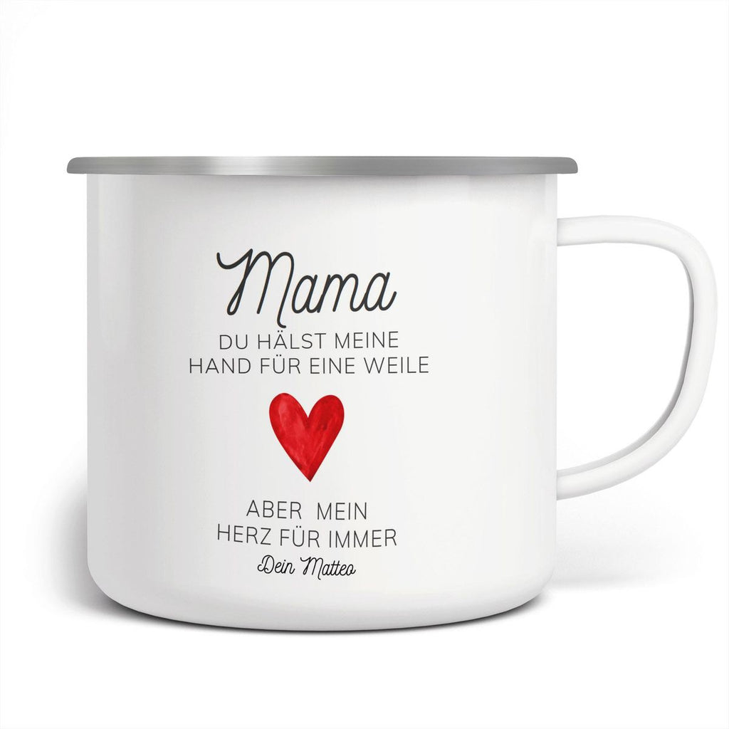 Emaille Tasse Mama, du hälst meine Hand für eine Weile, aber mein Herz für immer mit Wunschname - von Mikalino