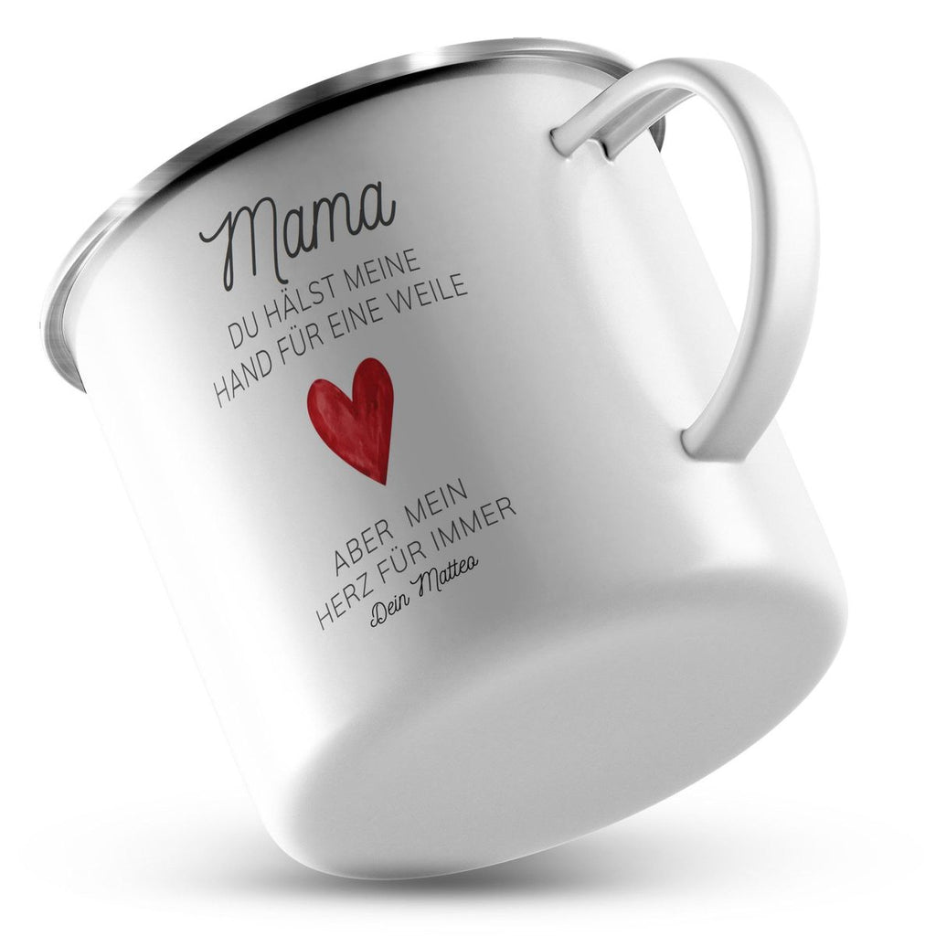 Emaille Tasse Mama, du hälst meine Hand für eine Weile, aber mein Herz für immer mit Wunschname - von Mikalino