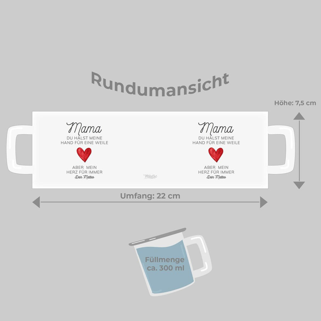 Emaille Tasse Mama, du hälst meine Hand für eine Weile, aber mein Herz für immer mit Wunschname - von Mikalino