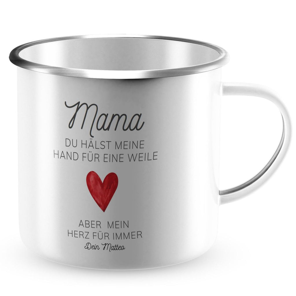 Emaille Tasse Mama, du hälst meine Hand für eine Weile, aber mein Herz für immer mit Wunschname - von Mikalino